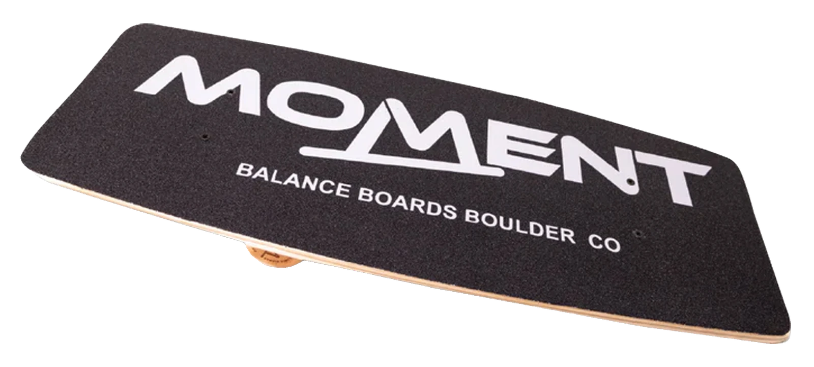 Moment Balance Board with the Moment logo deck on its roller