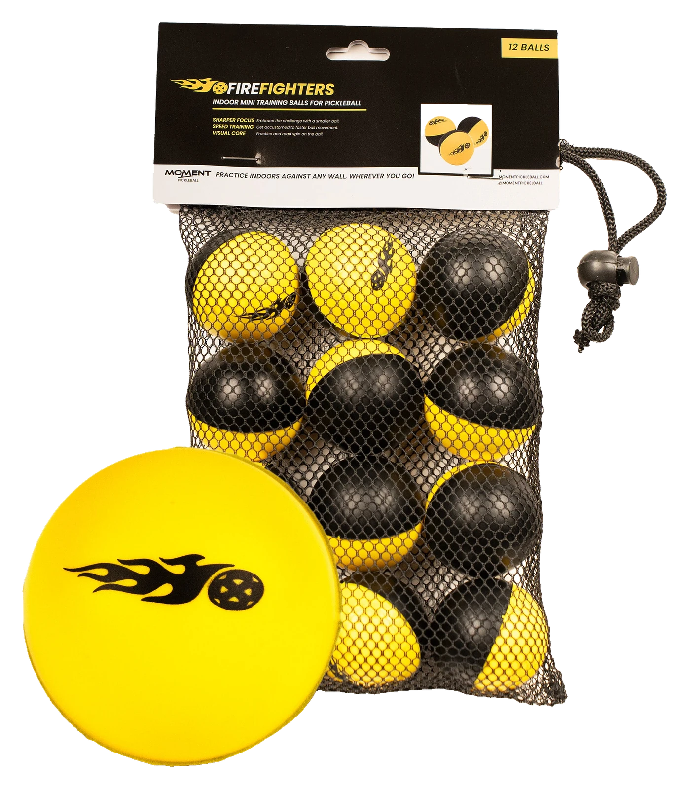 Firefighters two-tone mini foam training balls in their mesh bag